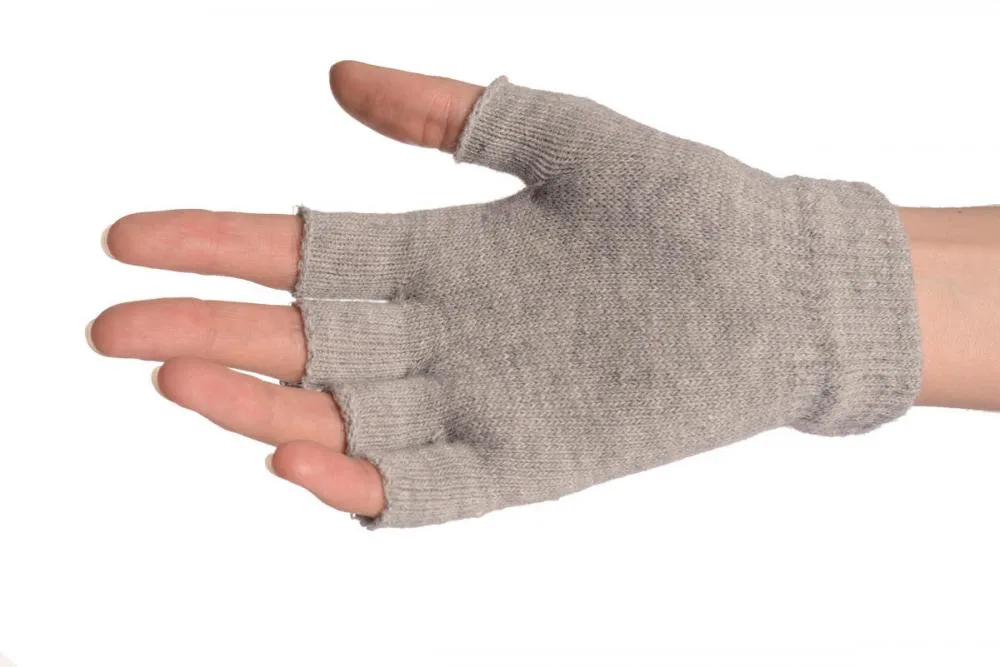 Grey Gloves & Fingerless Gloves With Crystals (2 Pairs Set)