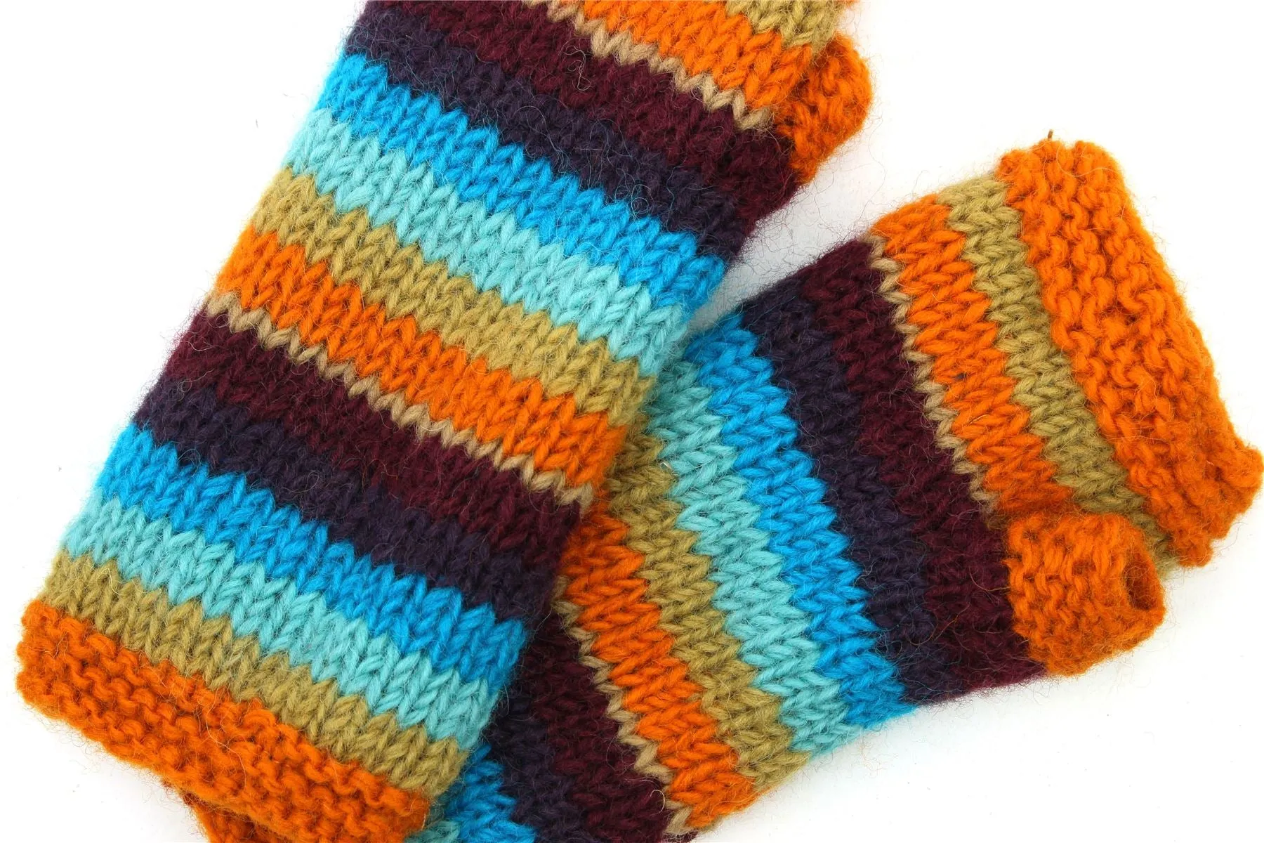 Hand Knitted Wool Arm Warmer - Stripe Retro C