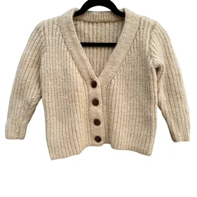 Handmade Vintage Womens Cream Wool Cropped Knit Wooden Button Cardigan Sweater S