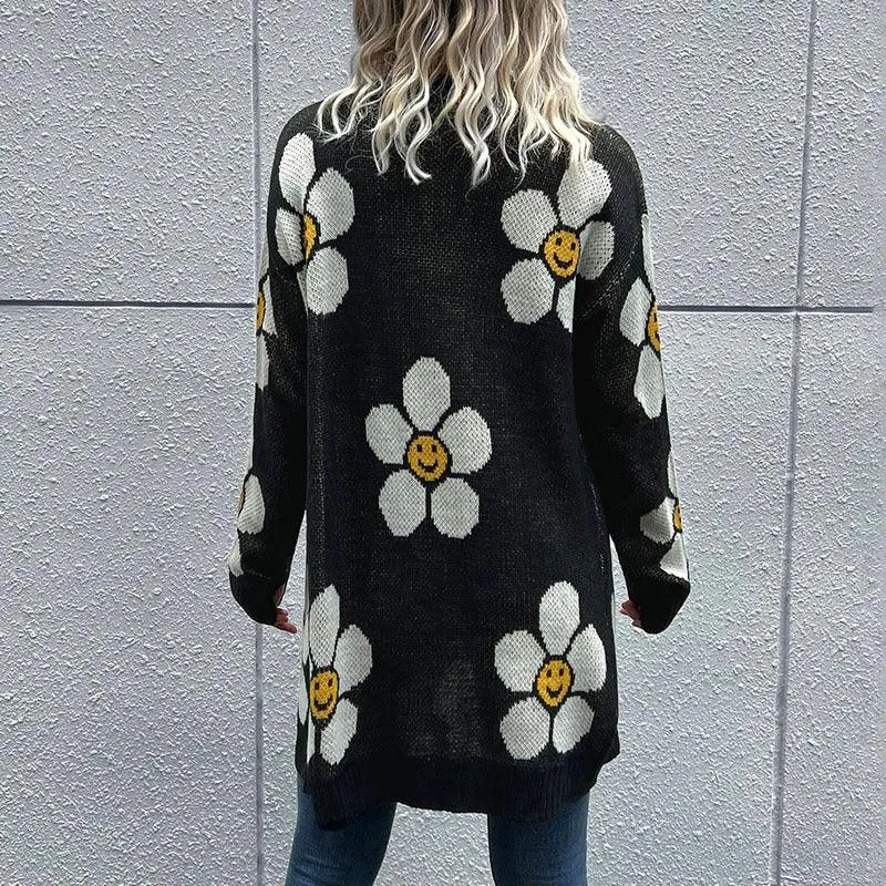 Happy Smiles Flower Long Cardigan