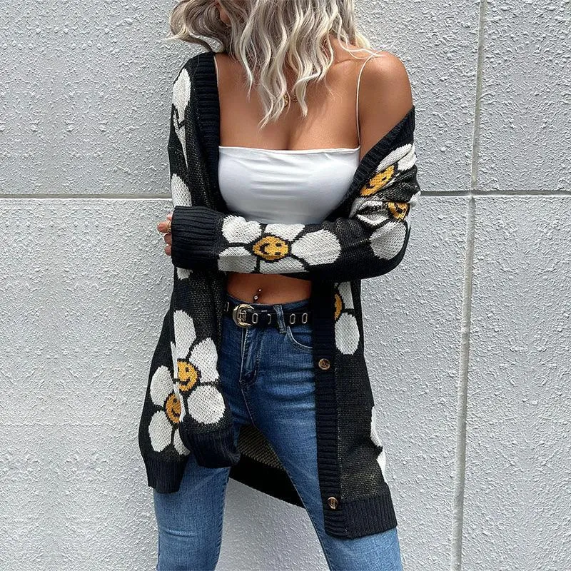 Happy Smiles Flower Long Cardigan