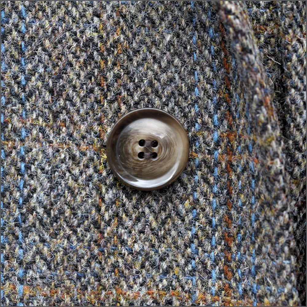 Harris Tweed Brown Blue Herringbone Overcoat--