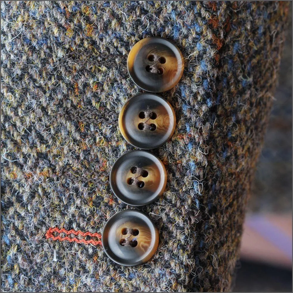 Harris Tweed Brown Blue Herringbone Overcoat--