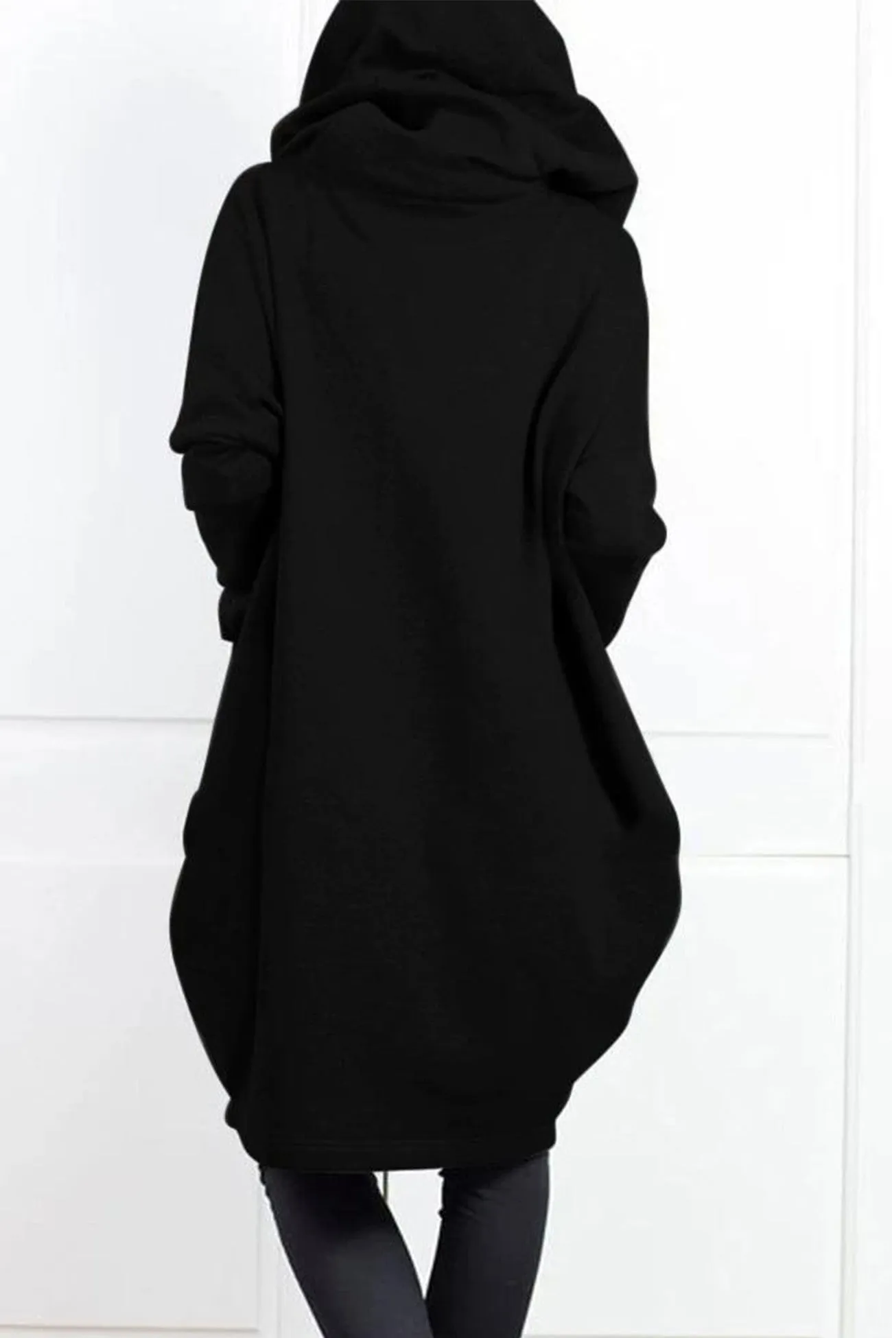 Hooded Pocket Zipper Mid-Length Cardigan