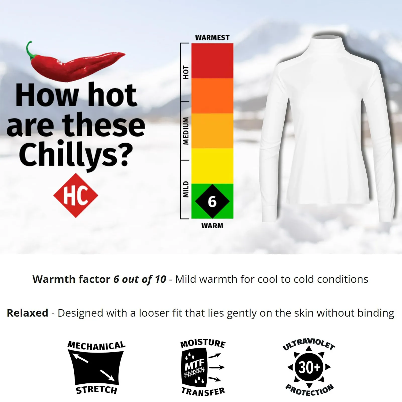 Hot Chillys Wopeach Skins Solid T-Neck Womens White X-Small