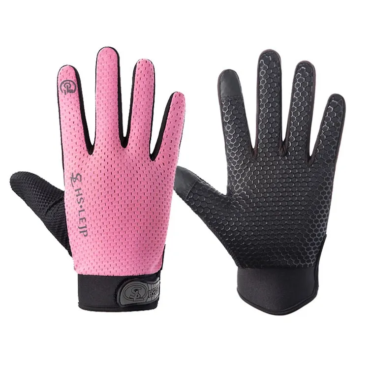 HSLEJP Outdoor Sports Breathable Touch Screen Antiskid Cycling Full Finger Gloves, Size: M(Pink)