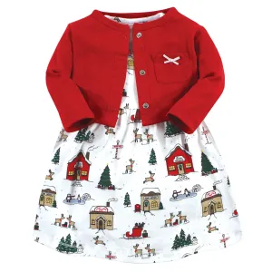 Hudson Baby Cotton Dress and Cardigan Set, North Pole