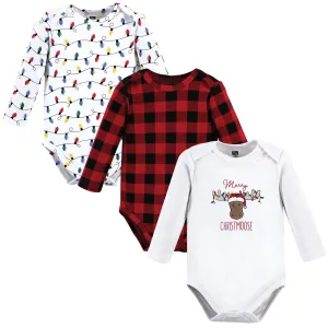 Hudson Baby Cotton Long-Sleeve Bodysuits, Christmoose