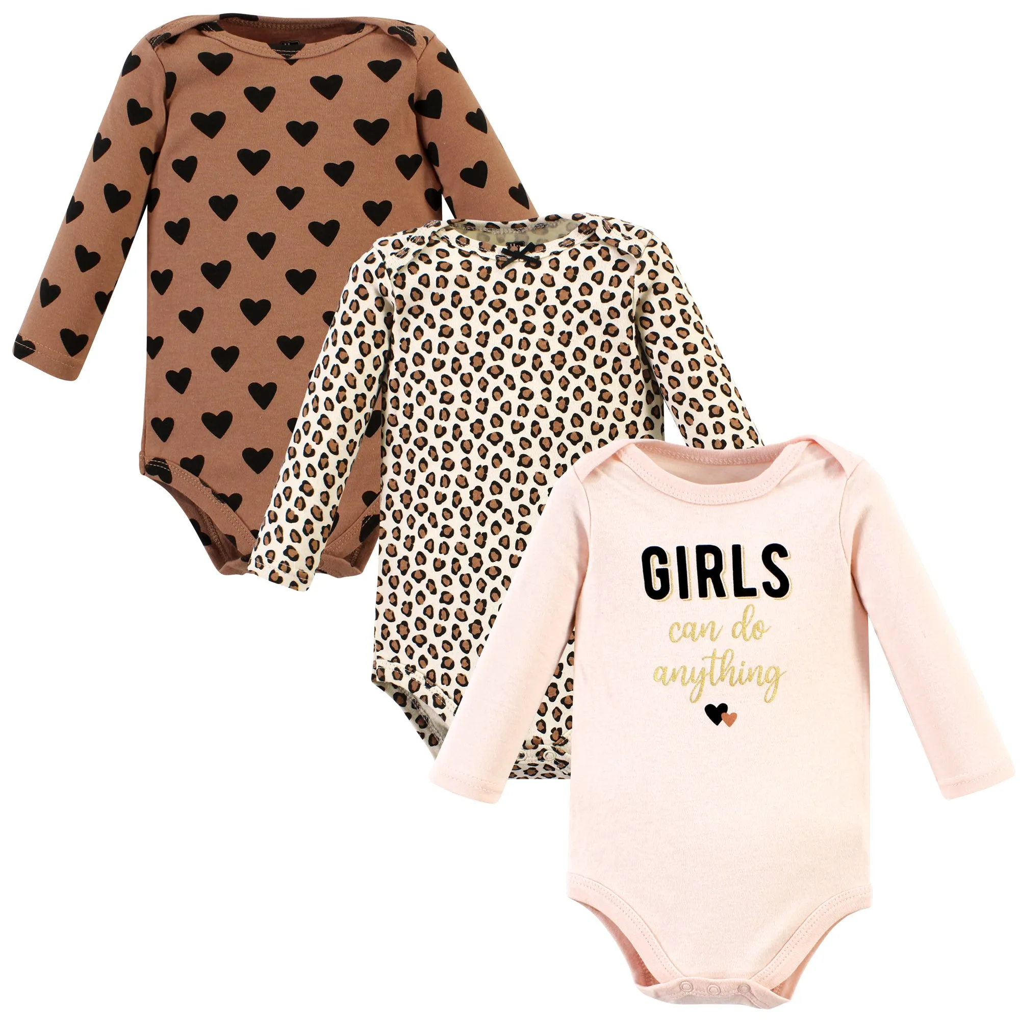 Hudson Baby Cotton Long-Sleeve Bodysuits, Cinnamon Hearts 3 Pack