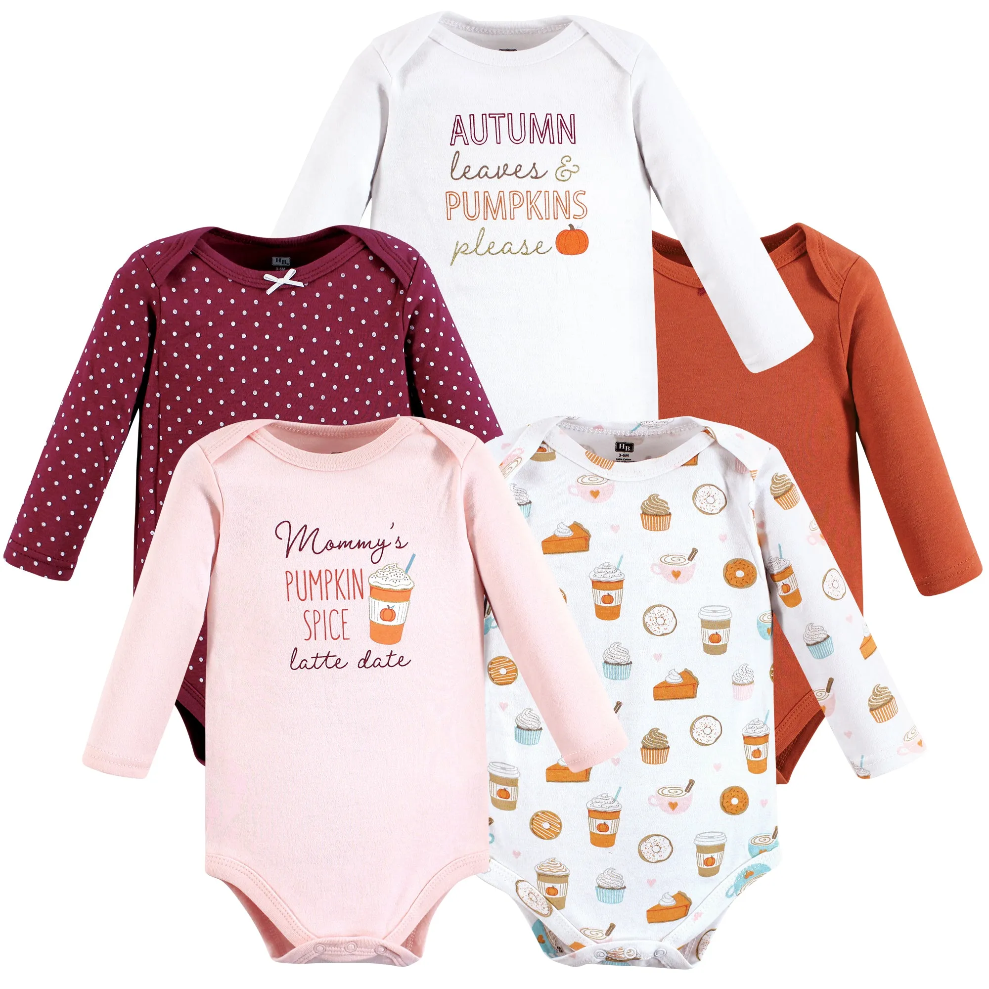 Hudson Baby Cotton Long-Sleeve Bodysuits, Pumpkin Spice Date 5-Pack