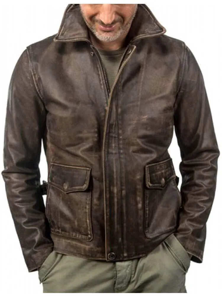 Indiana Jones Vintage Brown Leather Jacket Men