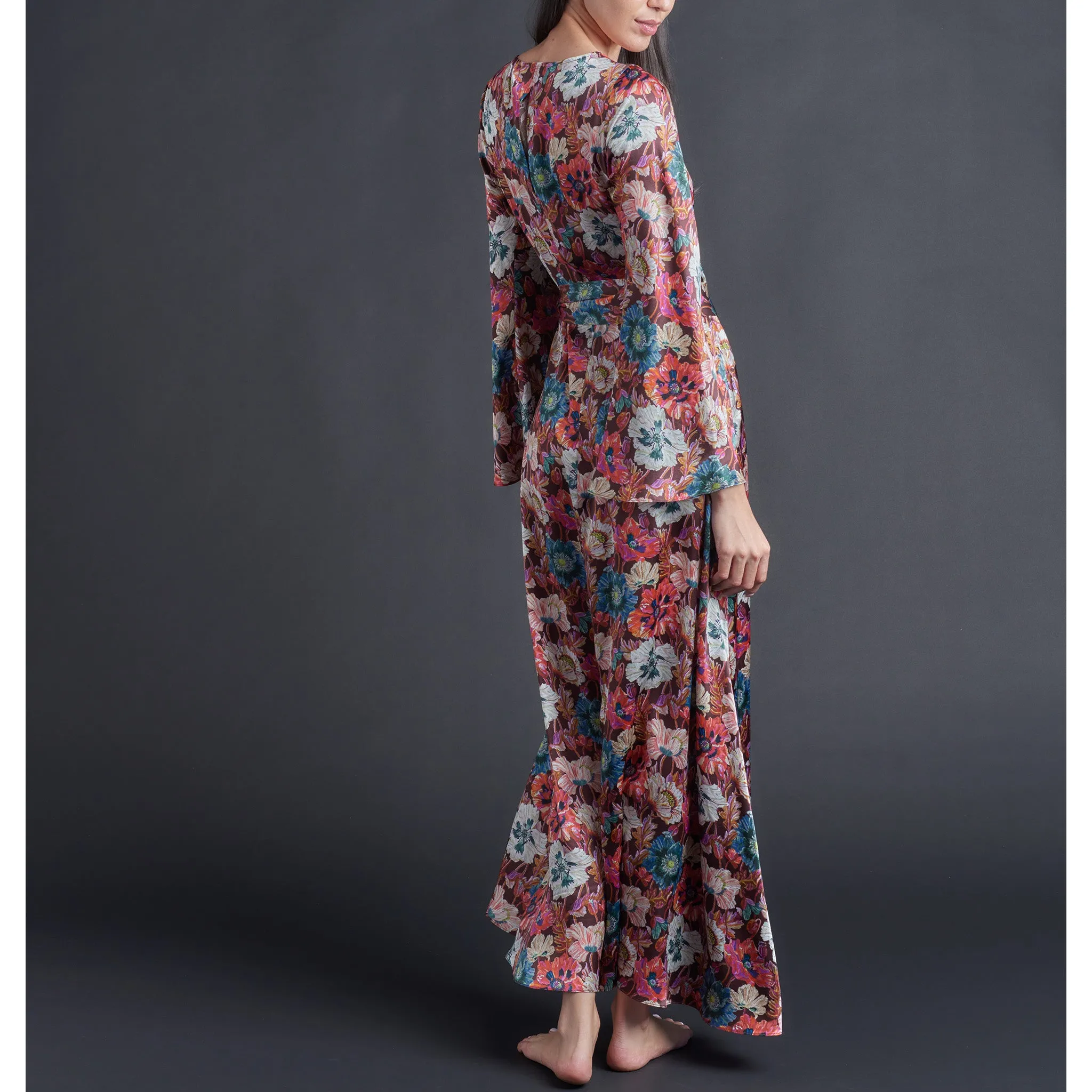 Iris Wrap Robe in Liberty Print Silk Charmeuse - Poppy