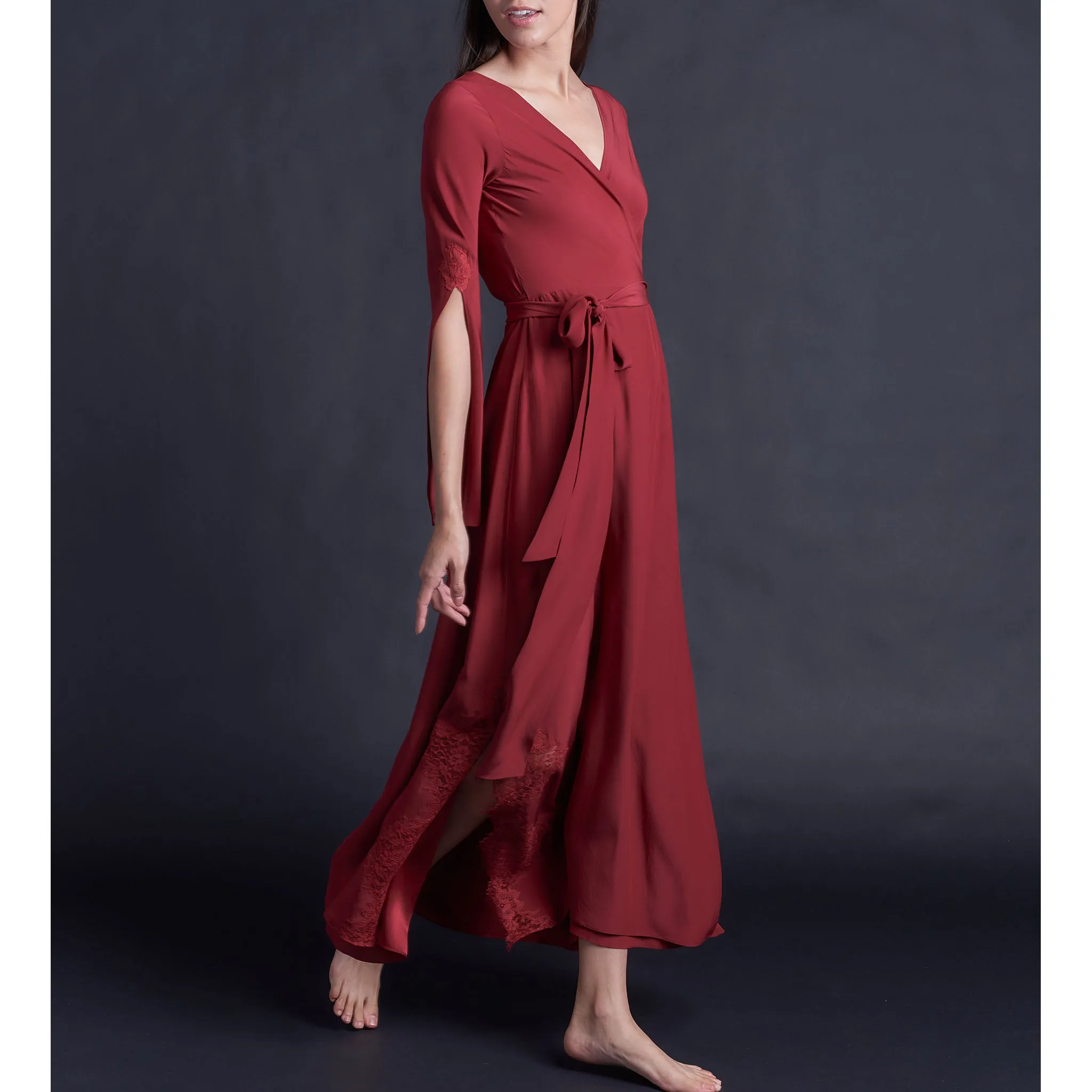 Iris Wrap Robe in Red Silk Charmeuse