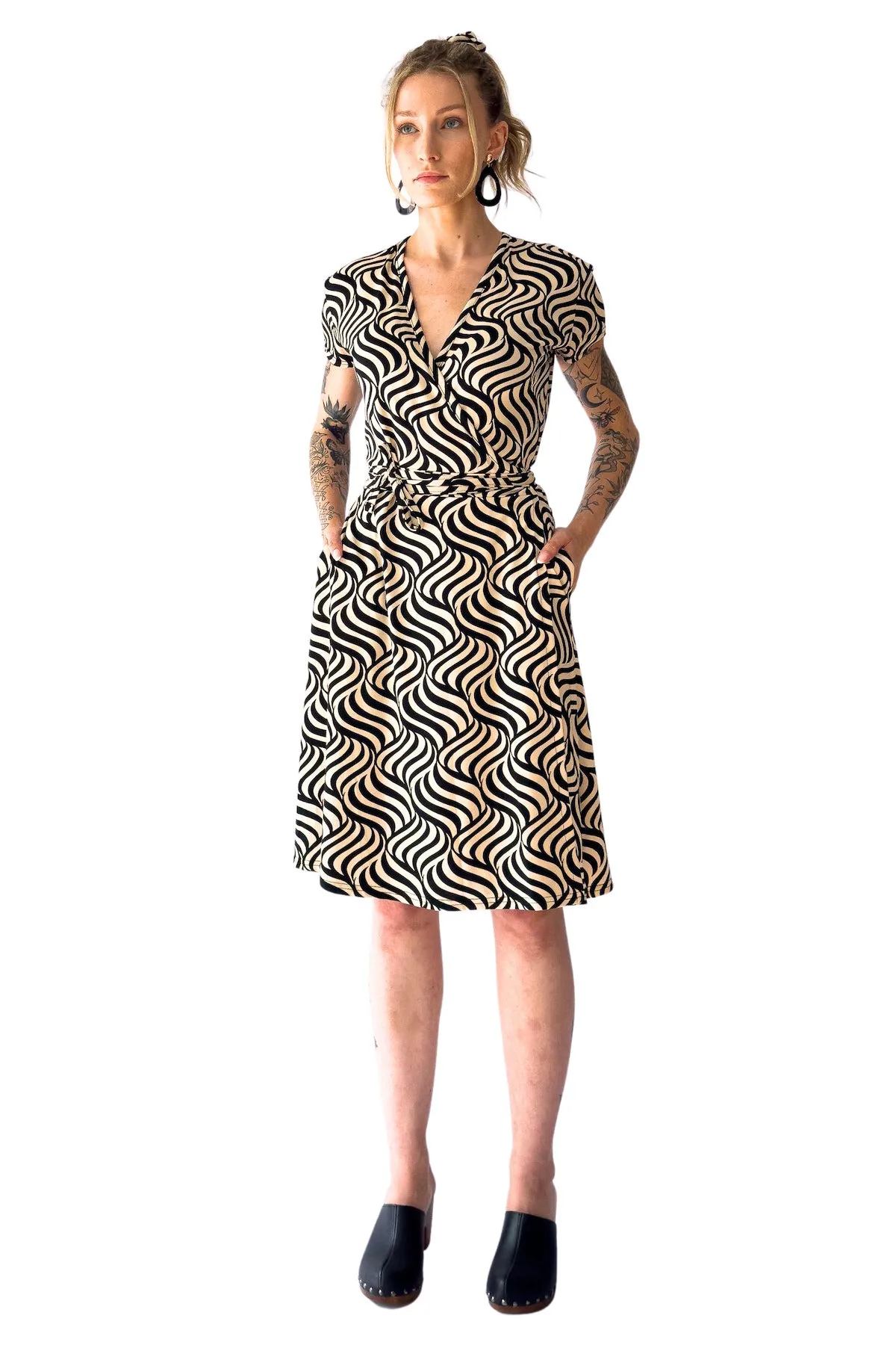 Ivory & Black Optical Print Wrap Dress