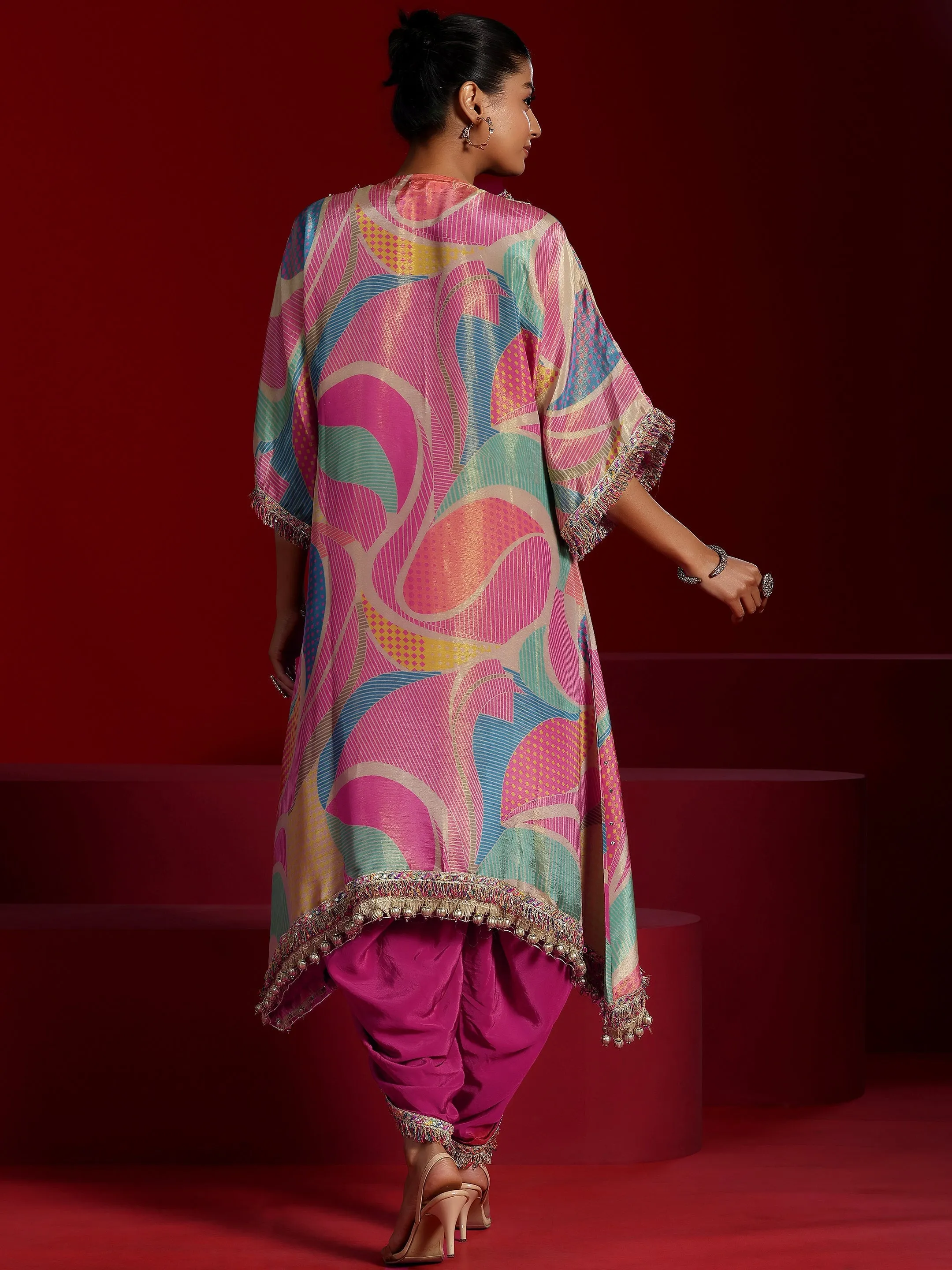 Jashvi Art Multi Printed Tissue A-Line Kurta With Dhoti Pants