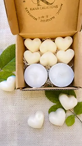 Kana Creations-Orange, Mogra, Jasmine, Vanilla - Eco-Friendly, Highly Scented Hand Poured Wax Melts in Sustainable Gift Packaging of 4 sets of Wax Melts and 8 T-Lights. Made in India