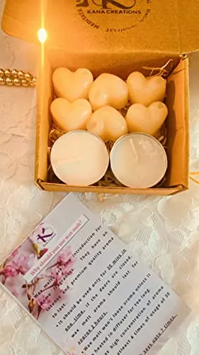 Kana Creations-Orange, Mogra, Jasmine, Vanilla - Eco-Friendly, Highly Scented Hand Poured Wax Melts in Sustainable Gift Packaging of 4 sets of Wax Melts and 8 T-Lights. Made in India