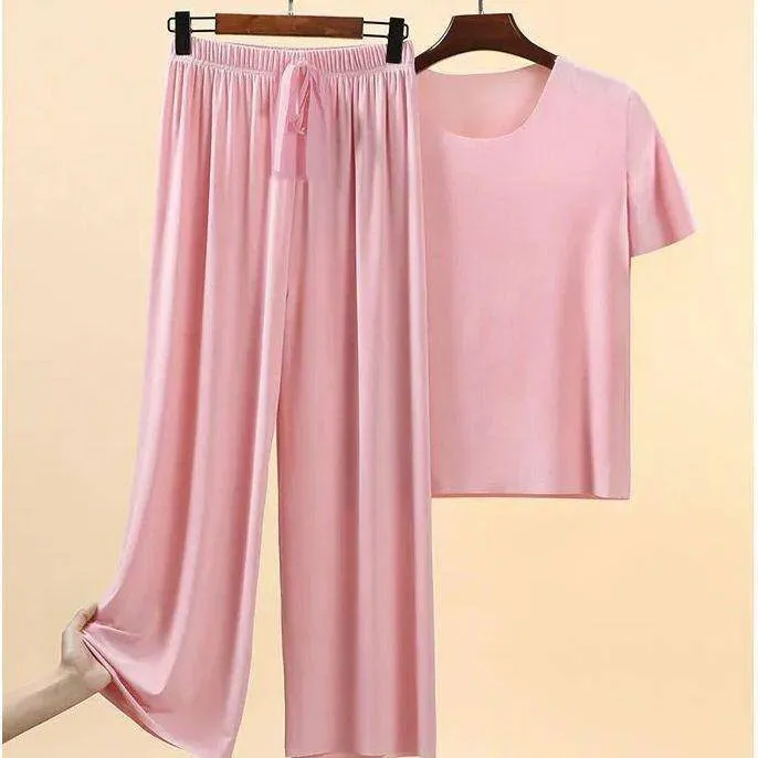 Kennedi Solid Shirt Top & Wide Pants Set