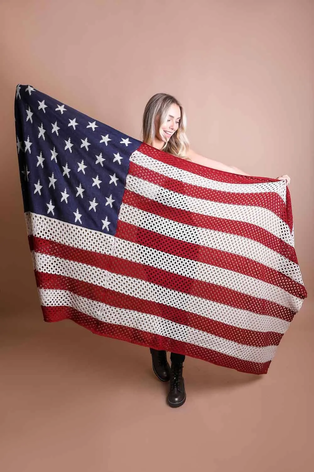 Knit American Flag Blanket Scarf