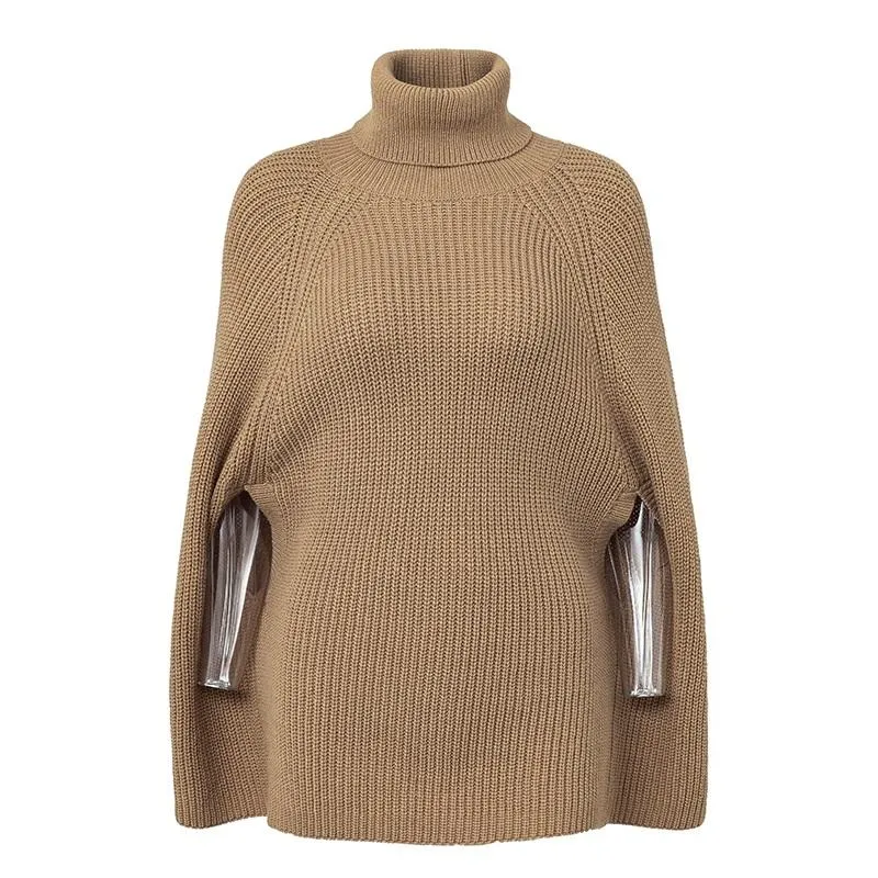 Knitted turtleneck Women Camel casual pullover Autumn Sweater