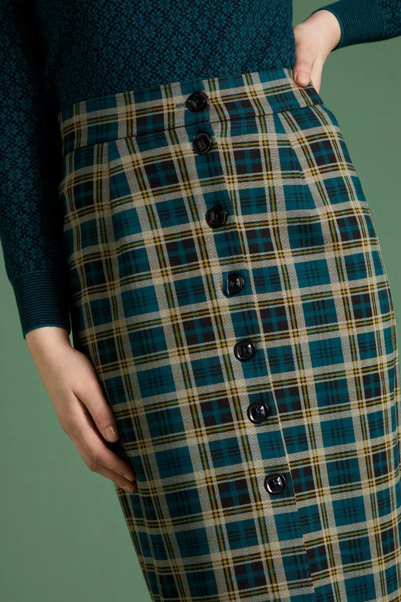 Kokerrok met ruit print | King Louie pencil button skirt rodeo check dragonfly green