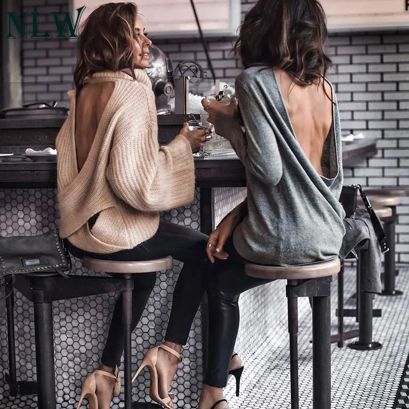 KRISSY Turtleneck Backless Sweater