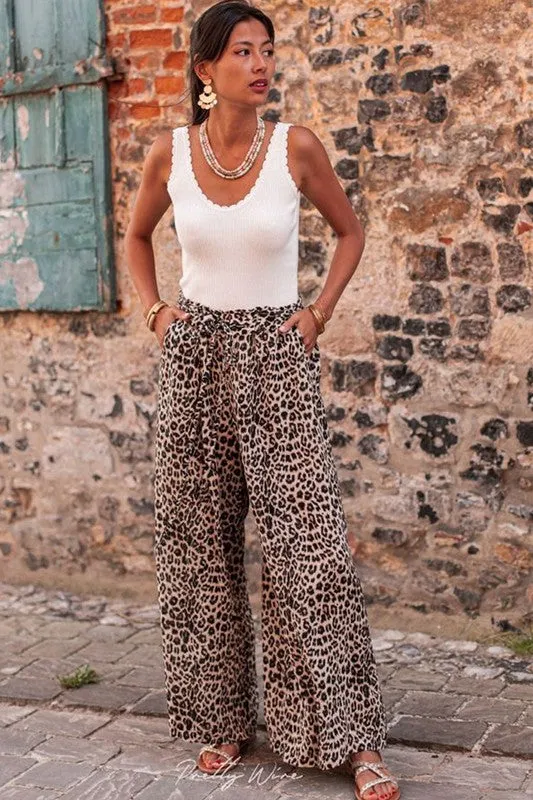 Lacey Desert Palm Boho Leopard Pants