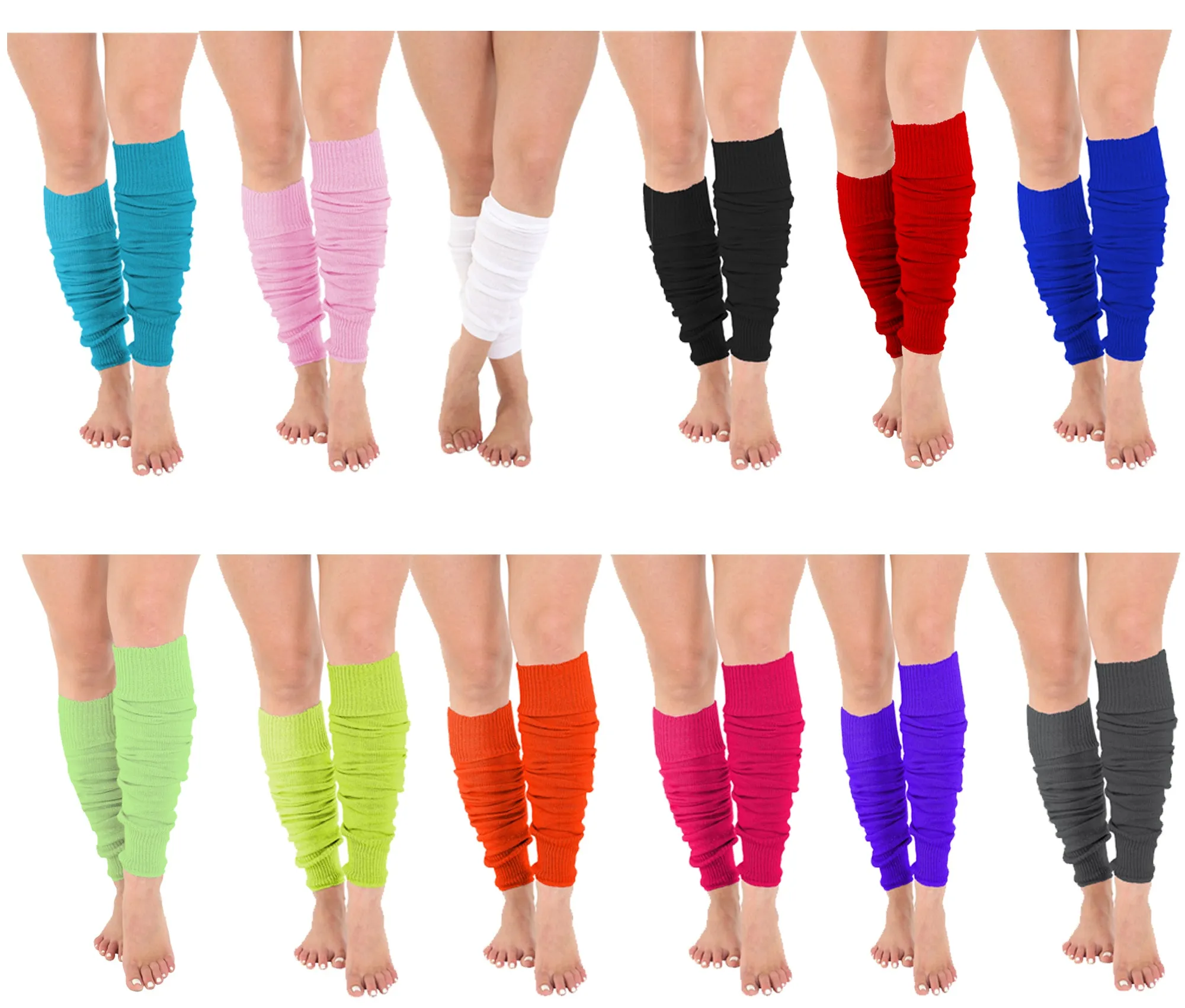 Ladies Girls Dance Plain Ribbed Neon Legwarmers 1980’s Versatile Sports & Yoga Leg Warmers