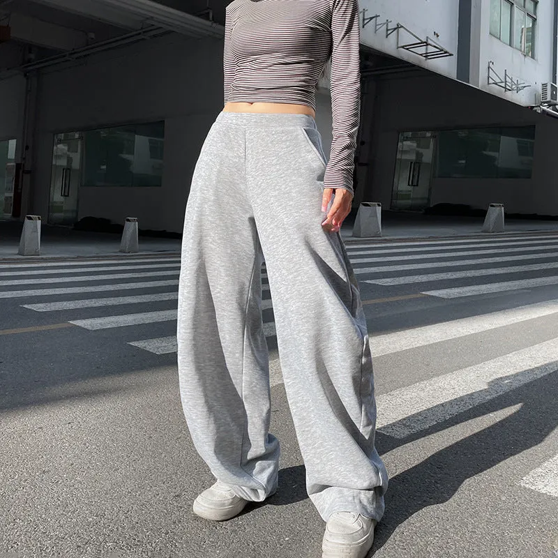 Lanfubeisi clothes American Street Sports Style Split Pleated Lace-up Casual Pants Women's Loose Slimming Pocket Versatile Sweatpants