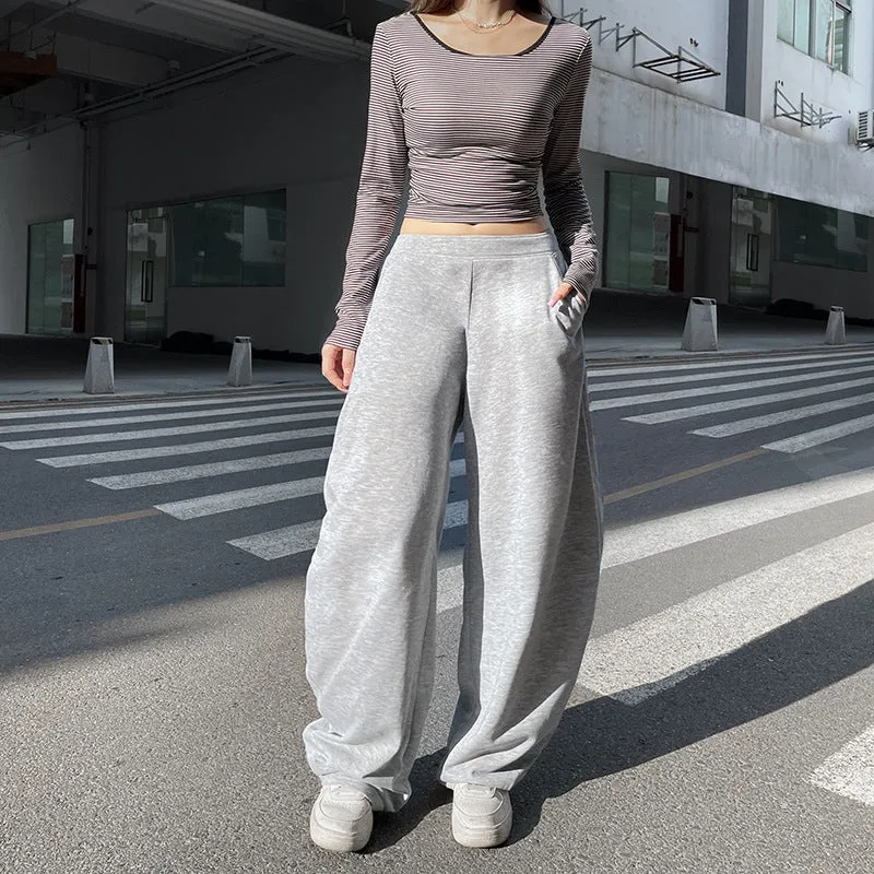 Lanfubeisi clothes American Street Sports Style Split Pleated Lace-up Casual Pants Women's Loose Slimming Pocket Versatile Sweatpants