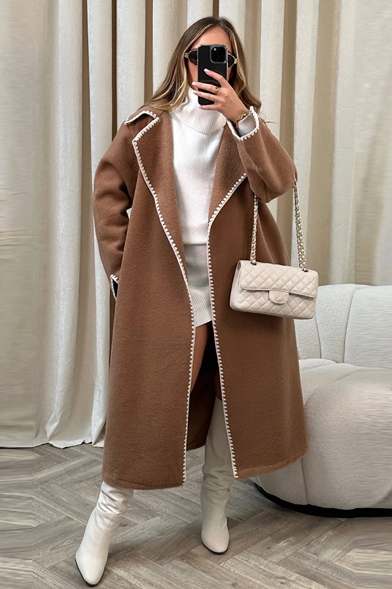 Lapel Lacework Open Front Long Coat