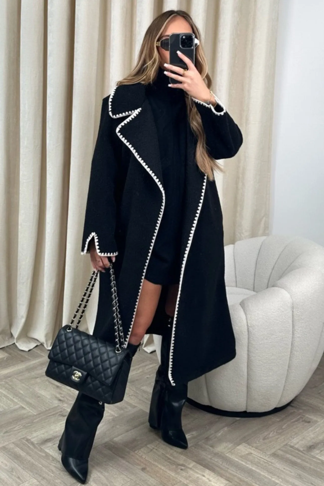 Lapel Lacework Open Front Long Coat