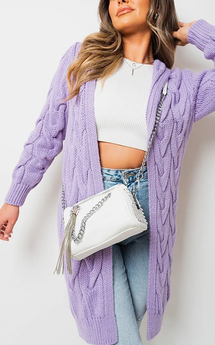 Lara Chunky Cable Knitted Oversized Longline Hooded Cardigan