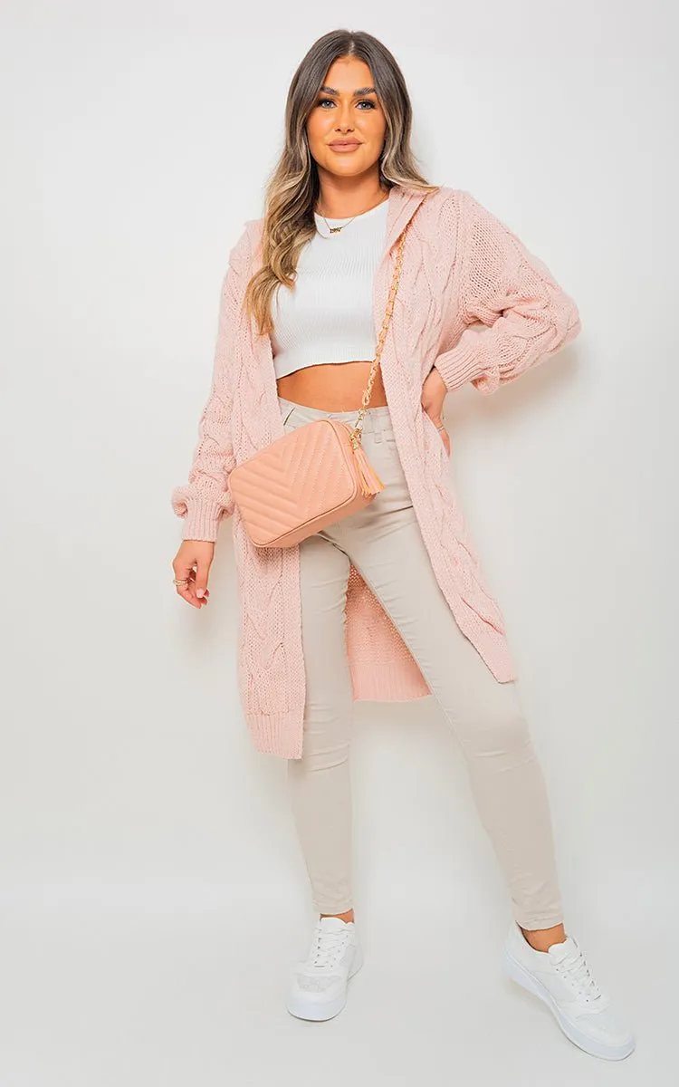 Lara Chunky Cable Knitted Oversized Longline Hooded Cardigan