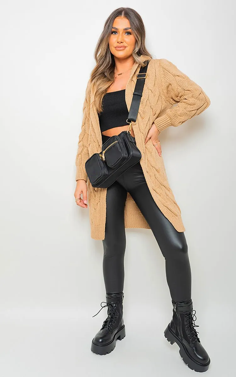 Lara Chunky Cable Knitted Oversized Longline Hooded Cardigan