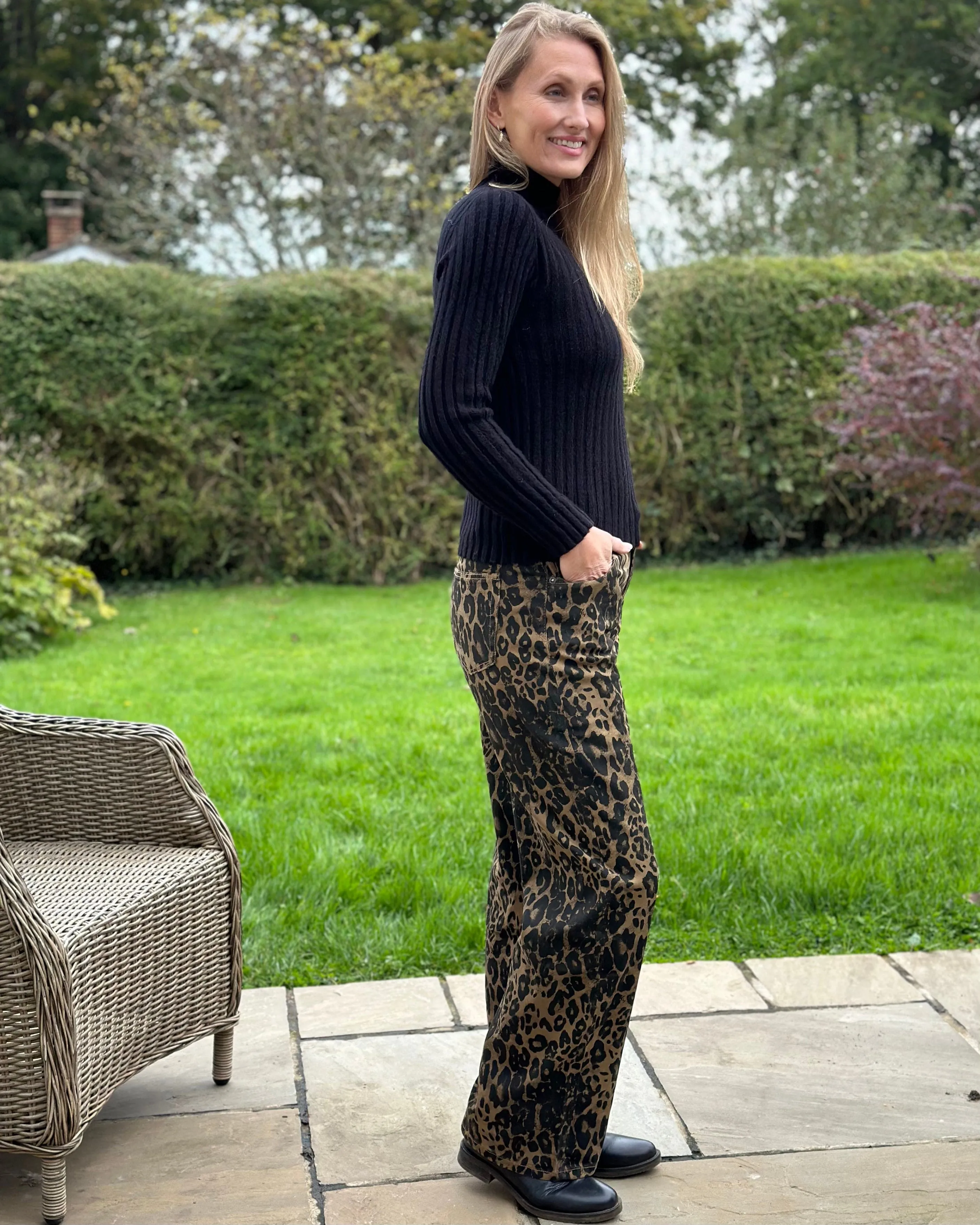 Leopard Print Wide Leg Jeans