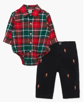 Little Me - Merry Plaid Onesie   Nutcracker Pants