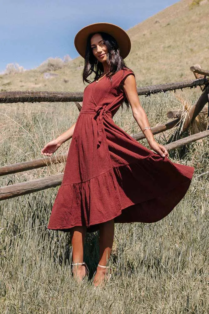 Lottie Wrap Dress in Marsala