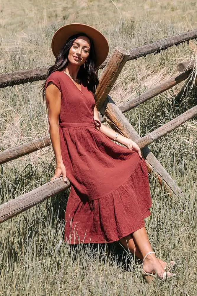 Lottie Wrap Dress in Marsala