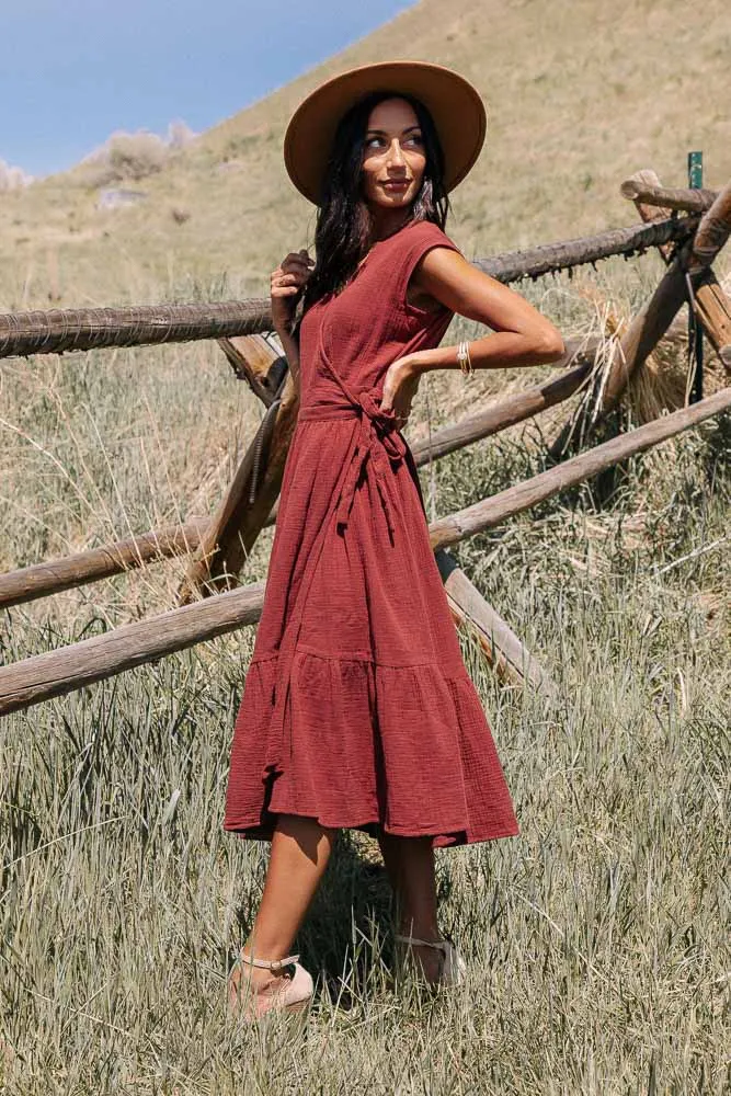 Lottie Wrap Dress in Marsala