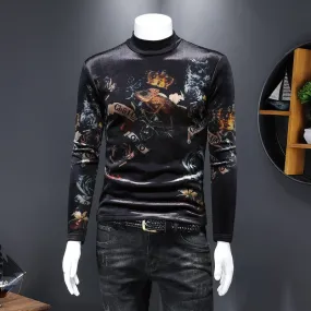 Luxury King Lizard Printed Velvet Long Sleeve Sweatshirt