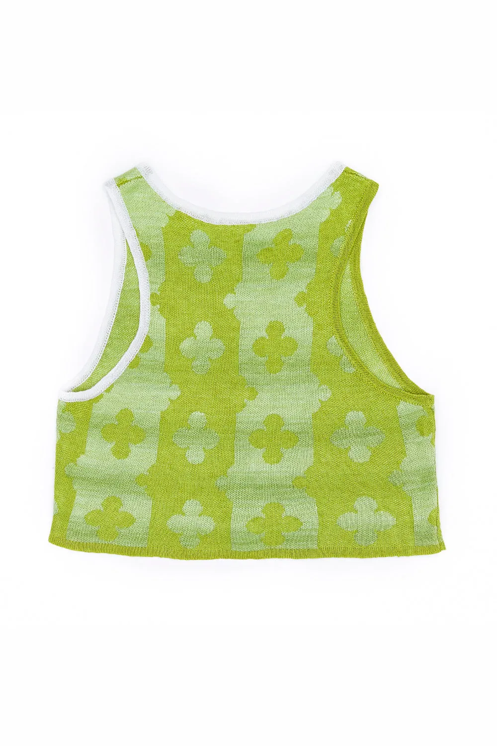 May Shrunken Crop Vest in Light Olive Linen Jacquard