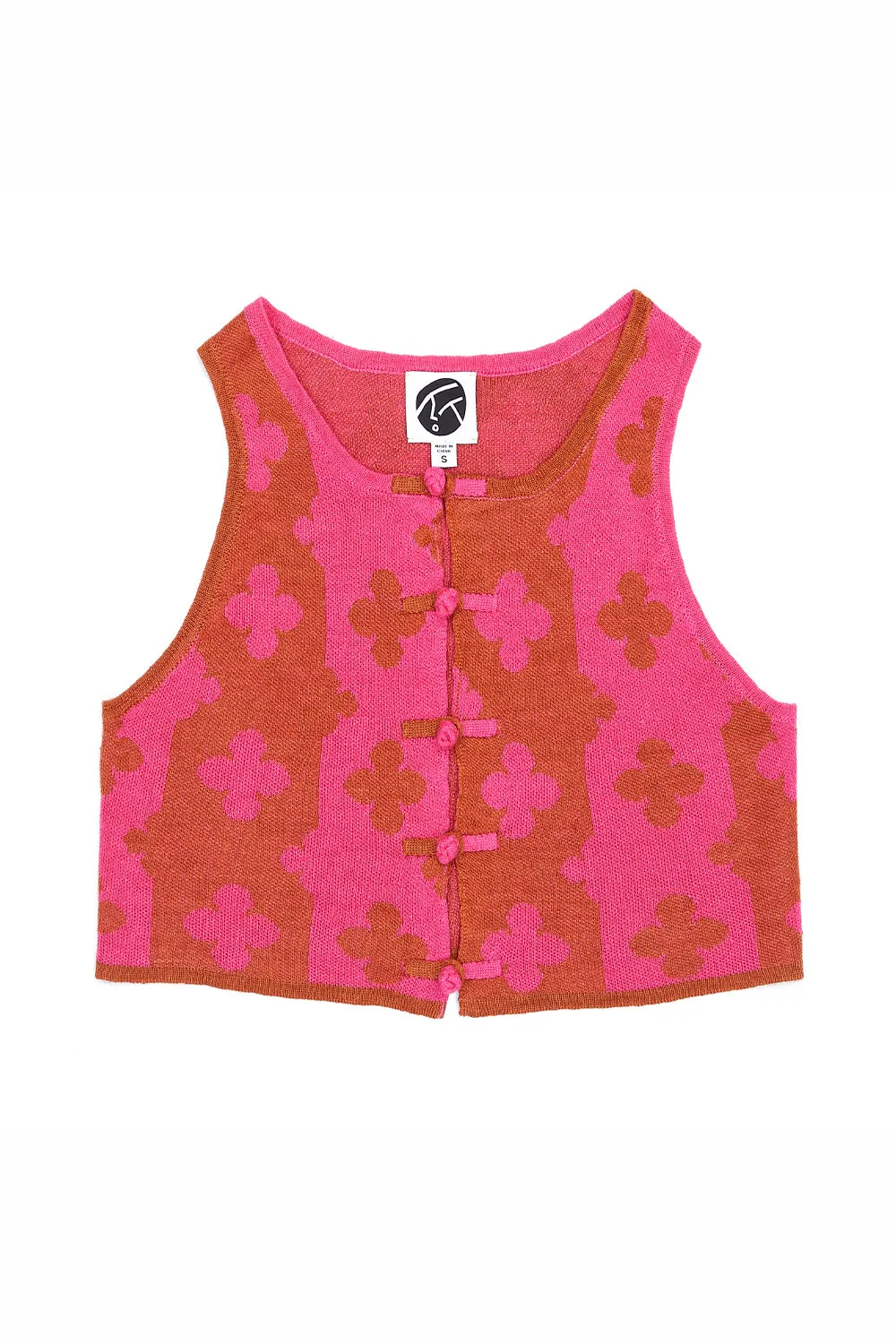 May Shrunken Crop Vest in Raspberry Linen Jacquard