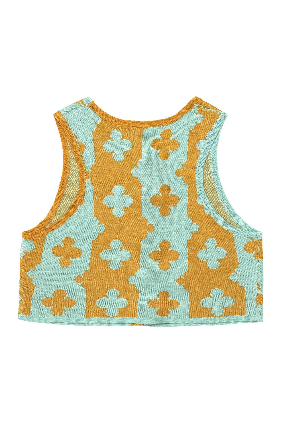 May Shrunken Crop Vest in Turmeric Linen Jacquard