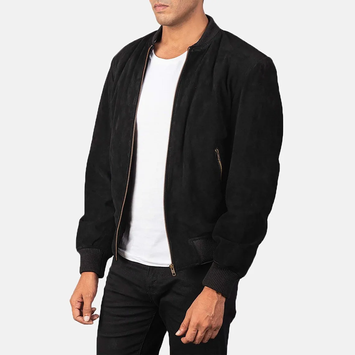 Men's Black Suede Leather Jacket Slim fit Biker Motorcycle Bomber Jacket