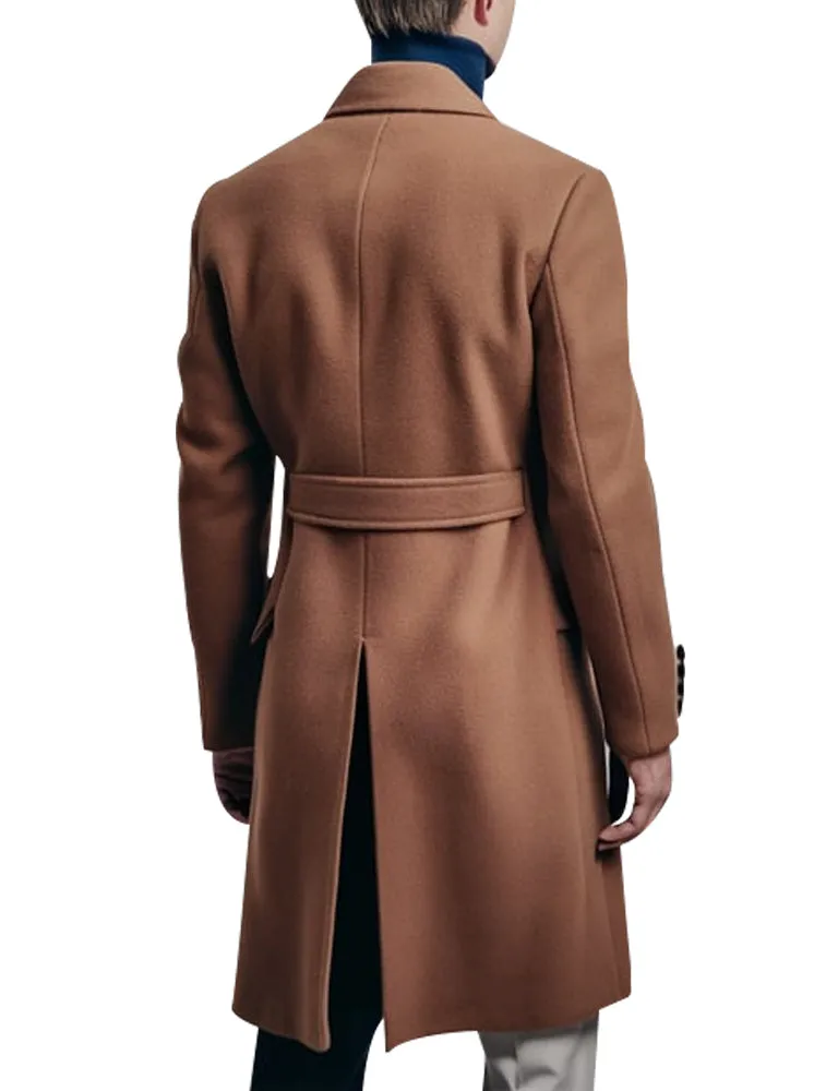 Men's Classic Camel Double-Breasted Overcoat