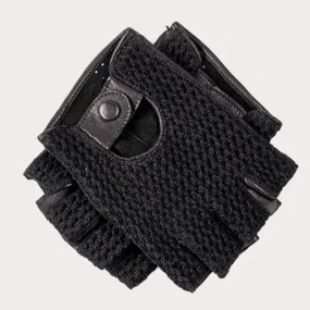 Men’s Fingerless Crochet Black Driving Gloves