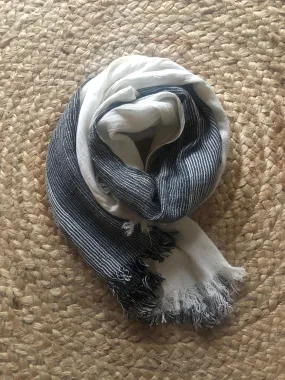 Mens Scarf - Grey White Panelled Cotton - Unisex