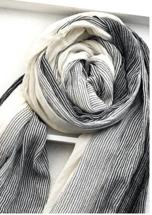 Mens Scarf - Grey White Panelled Cotton - Unisex