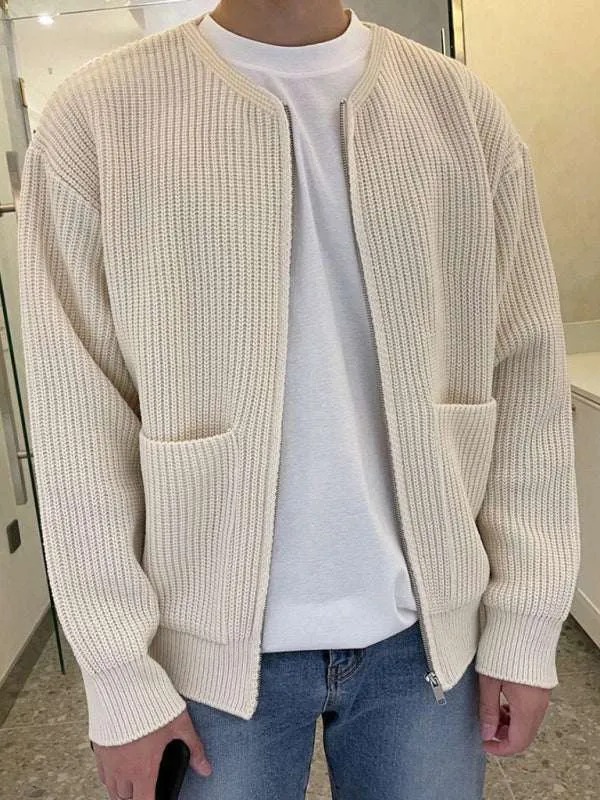 Men's solid color loose casual lazy style knitted sweater cardigan